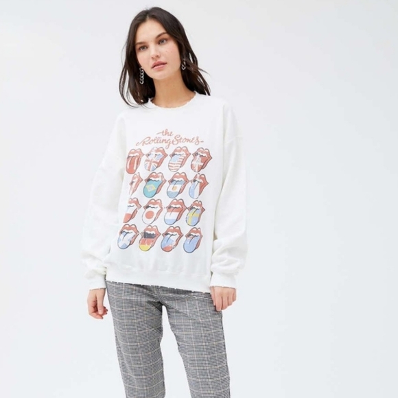 Rolling Stones Multi International Lips White Crewneck Sweatshirt - Picture 3 of 10